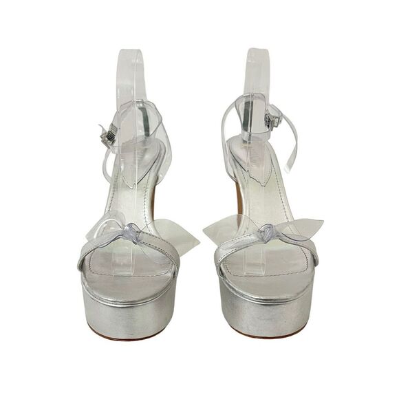 Schutz Womens Size 9.5 Elyda Silver Metallic Clear Ankle Strap Platform Sandal - Picture 2 of 10